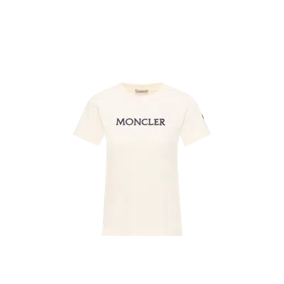 Moncler Embroidered Tonal Logo Cotton T-shirt, Women, White, Size: Xl In Neutral
