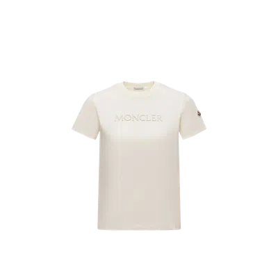 Moncler T-shirt En Coton À Logo Brodé Ton Sur Ton, Femme, Blanc, Taille: L In White