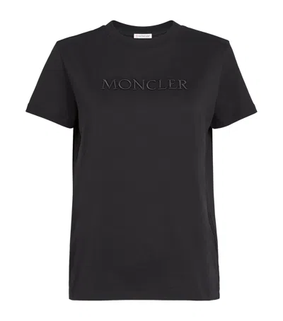 Moncler Embroidered Tonal Logo T-shirt In Black