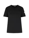 Moncler Cotton T Shirt With Tone On Tone Embroidered Logo In Black