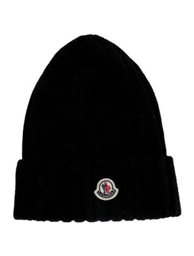 Pre-owned Moncler Embroidered Wool Beanie In Black