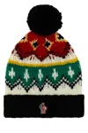 MONCLER EMBROIDERED WOOL BLEND BEANIE HAT