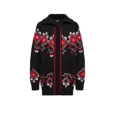 Moncler Embroidered Wool-blend Cardigan In Black