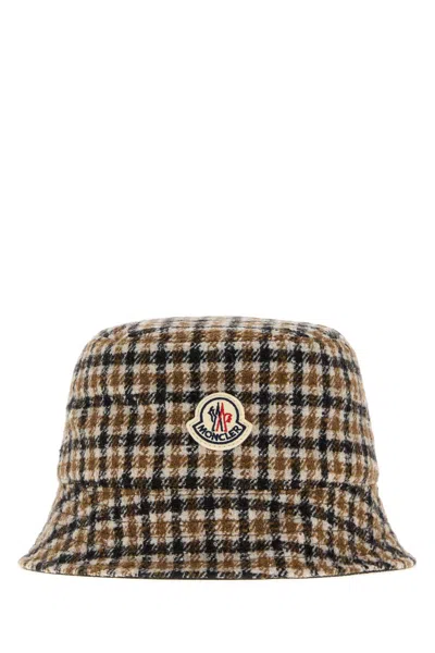 MONCLER EMBROIDERED WOOL BLEND REVERSIBLE BUCKET HAT