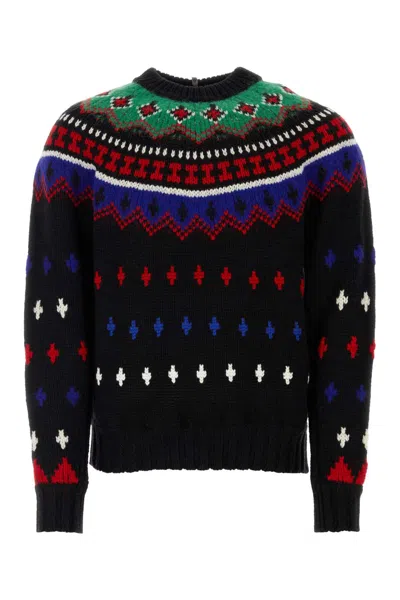 MONCLER EMBROIDERED WOOL BLEND TRICOT SWEATER