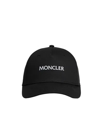 Moncler Embroidery Logo Cotton Baseball Cap In Black
