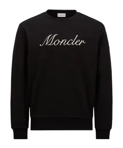 Moncler Embroidered Logo Cotton Sweatshirt In Black