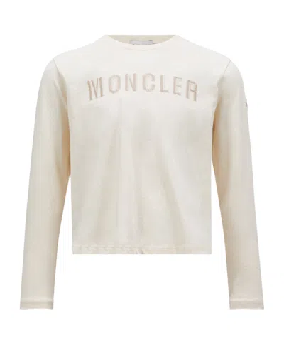 Moncler Embroidery Logo Round Collar Long-sleeved T-shirt In Nude