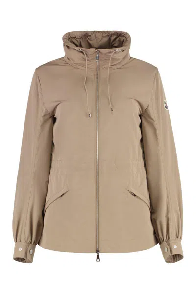 Moncler Enet Techno Fabric Jacket In Brown