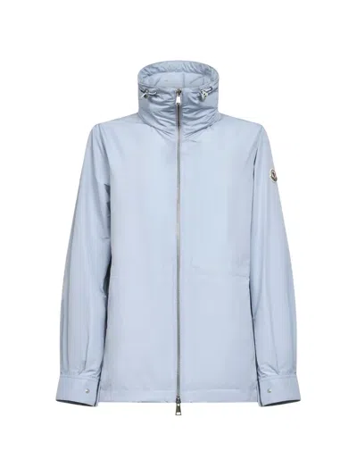 Moncler Enette Hooded Short Parka Jacket In Blue