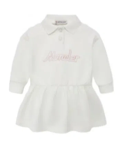 Moncler Enfant Embroidered Logo Long Sleeve Polo Dress In White