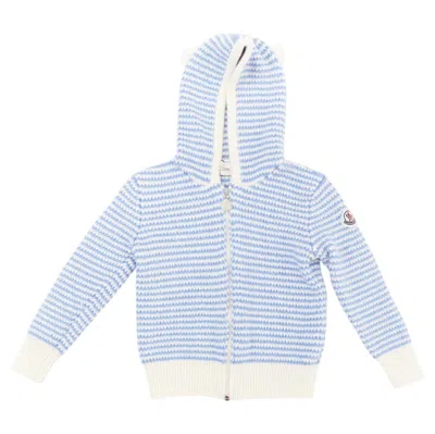 Pre-owned Moncler Enfant Kids Striped Knit Virgin Wool Hooded Ear Cardigan Sweater 3y In Gray