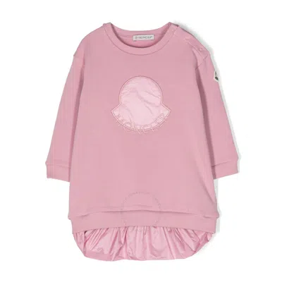 Moncler Enfant Logo-embroidered Crew-neck Dress In Pink