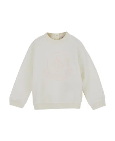 Moncler Enfant Logo Embroidered Crewneck Sweatshirt In White