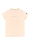 Moncler Enfant Logo Embroidered Crewneck T-shirt In Pink