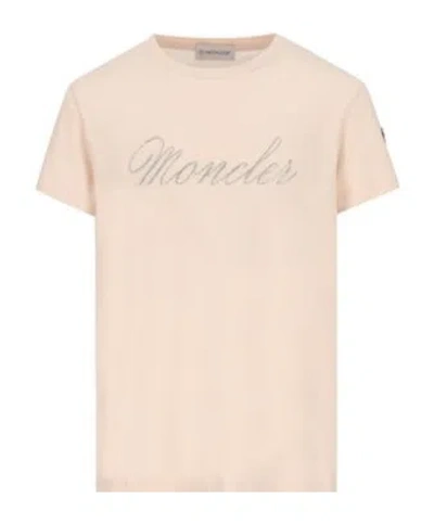 Moncler Enfant Logo Embroidered T-shirt In Nude