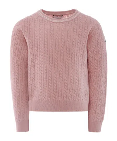 Moncler Enfant Logo Patch Crewneck Jumper In Pink