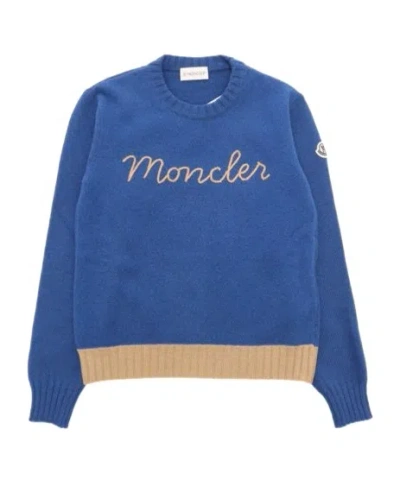 Moncler Enfant Logo Patch Crewneck Jumper In Blue