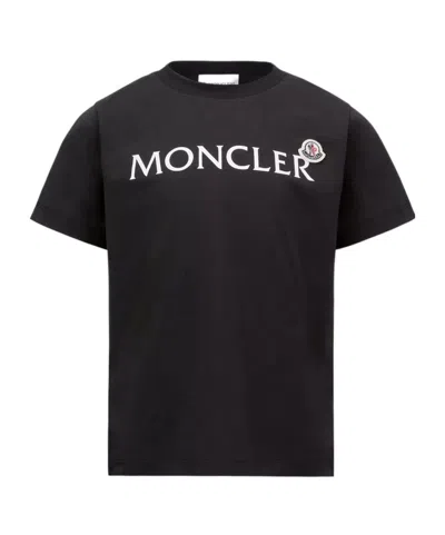 Moncler Enfant Logo Patch Crewneck T-shirt In Black