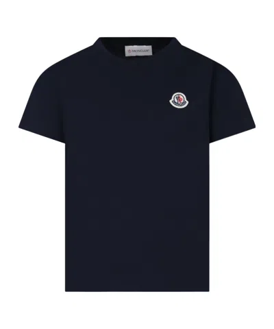 Moncler Enfant Logo Patch Crewneck T-shirt In Blue