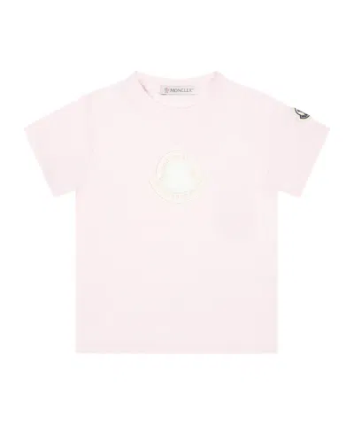 Moncler Enfant Logo Patch Crewneck T-shirt In Pink
