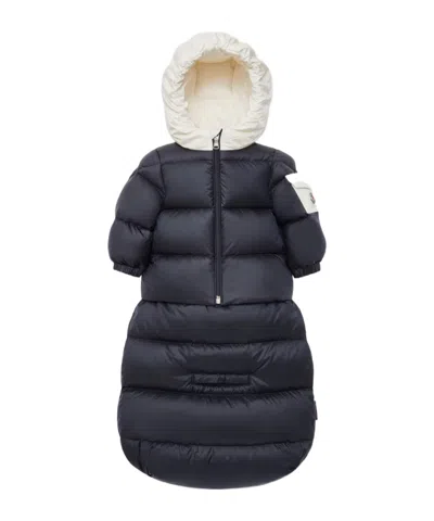 Moncler Enfant Logo Patch Detachable Sleeping Bag Jacket In Blue