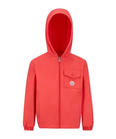Moncler Enfant Logo Patch Hooded Zipped Jacket In Red