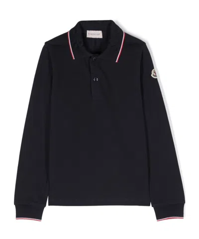 Moncler Enfant Logo Patch Long-sleeved Polo Shirt In Black