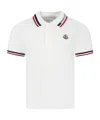 Moncler Three-color Trimmed Cotton Beaded Mesh Polo Shirt In White