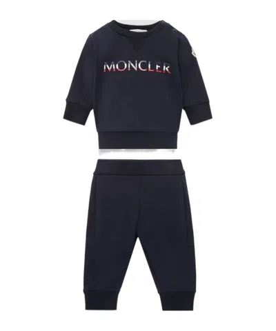 Moncler Enfant Logo Patch Tracksuit Set In Blue