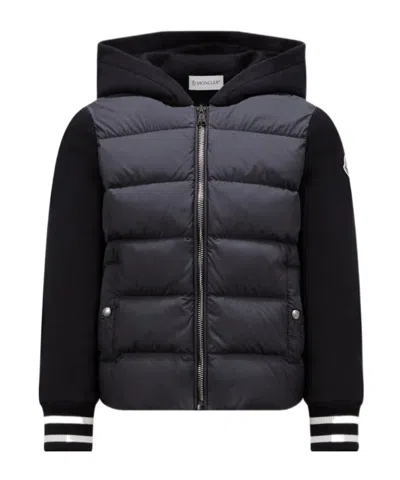 Moncler Enfant Logo Patch Zip-up Cardigan In Black