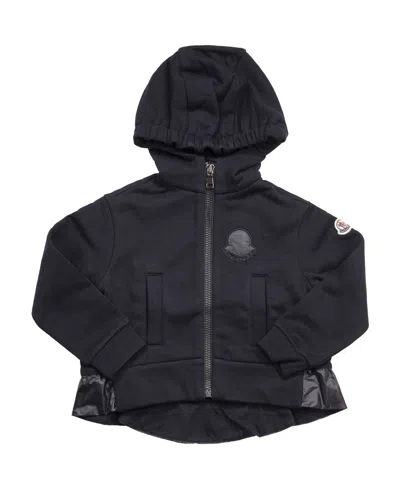 Moncler Enfant Logo Patch Zip-up Hoodie In Blue