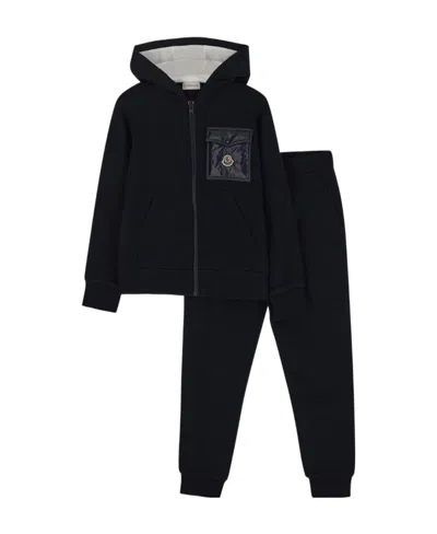 Moncler Enfant Logo Patch Zip-up Tracksuit In Blue