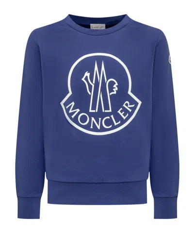 Moncler Enfant Logo Printed Crewneck Fleece Sweatshirt In Blue
