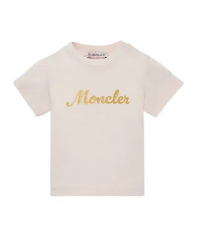 Moncler Enfant Logo Printed Crewneck T-shirt In Pink