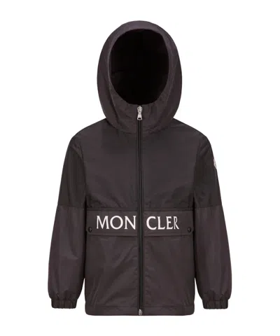 Moncler Enfant Logo Printed Hooded Jacket In Black