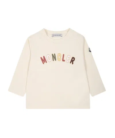 Moncler Enfant Logo Printed Long Sleeved T-shirt In Nude