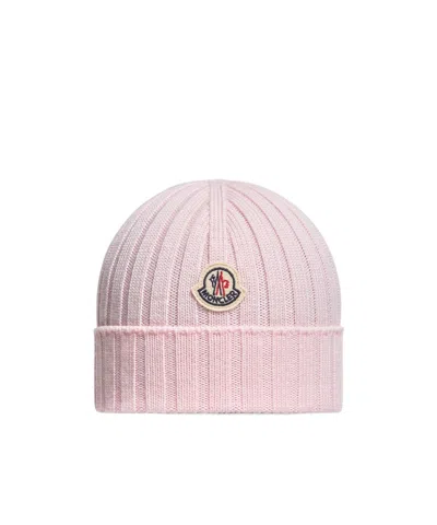Moncler Kids'  Enfant Logo-patch Folded Brim Beanie In Pink