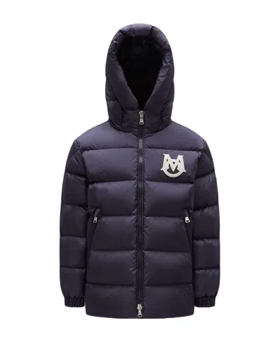 Moncler Enfant Mark Zip-up Puffer Jacket In Blue
