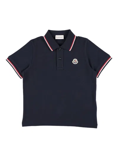 Moncler Kids'  Enfant Polo With Logo Appliqué In Blue