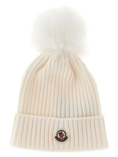 Moncler Enfant Pon Pon Wool Beanie In Neutral