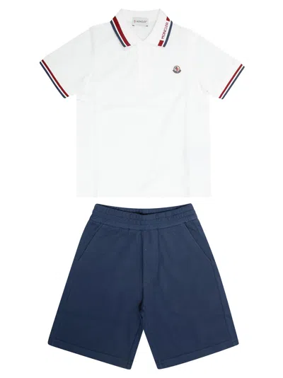 Moncler Enfant Striped Trim Polo Shirt And Shorts Set In Multi