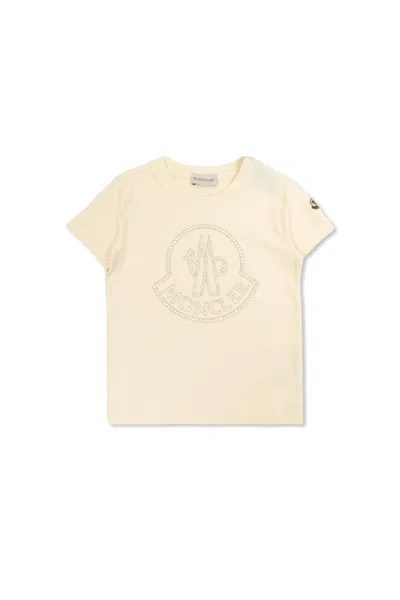 Moncler Kids'  Enfant T-shirt With Logo Finished With Shimmering Crystals In Bianco