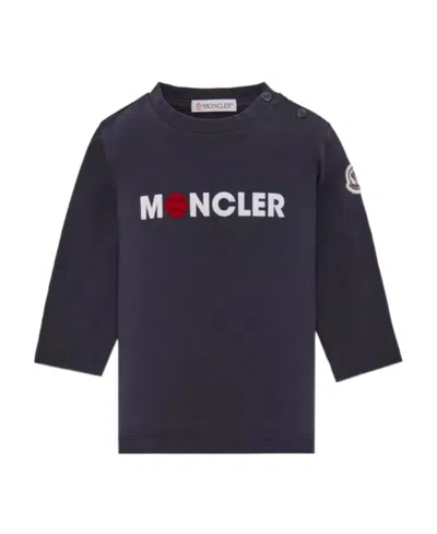 Moncler Enfant Tennis Logo Long Sleeved T-shirt In Blue