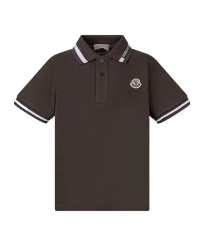 Moncler Enfant Tricolour-trimmed Piquet Polo Shirt In Black