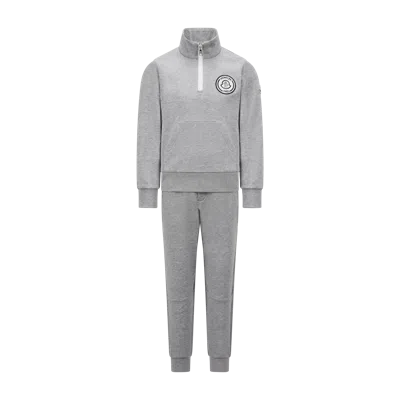Moncler Kids' Ensemble De Survêtement À Logo En Coton In Grey