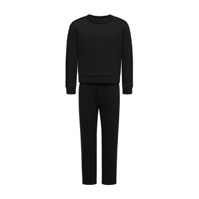 Moncler Kids' Ensemble De Survêtement En Coton À Bords En Laine In Black