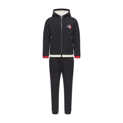 Moncler Kids' Ensemble De Survêtement En Molleton De Coton, Garçons, Bleu, Taille: 8a In Black