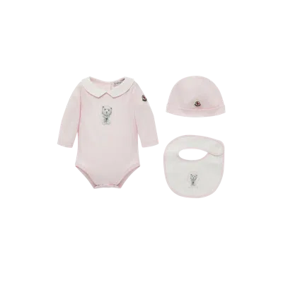 Moncler Kids' Ensemble En Coton À Logo Ours En Peluche In Pink