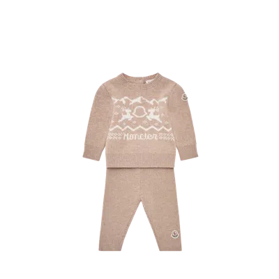 Moncler Ensemble En Laine Et Cachemire À Motif Cerf, Enfant, Beige, Taille: 9/12 In Sand